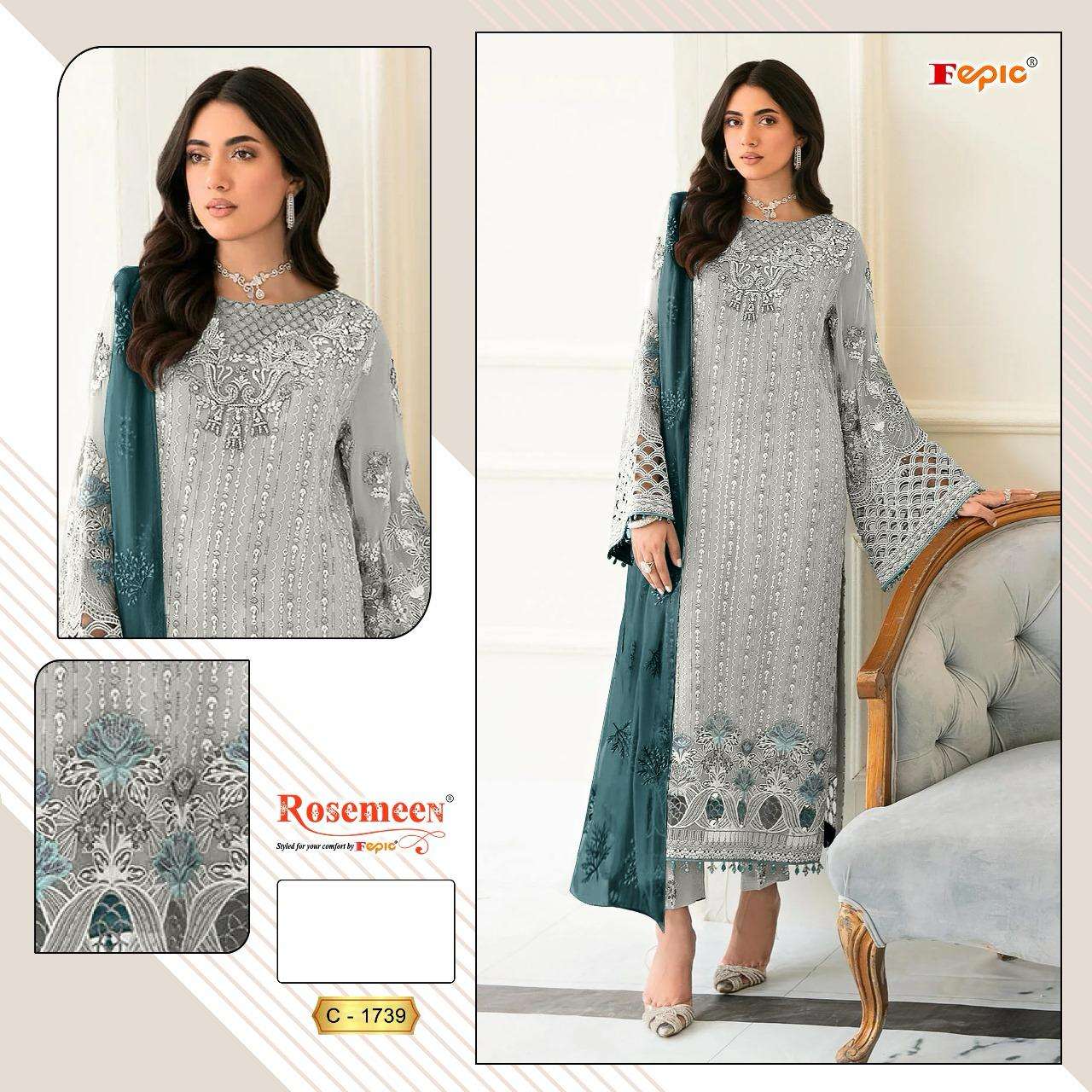 ROSEMEEN C-1739 COLOURS BY FEPIC DESIGNER GEORGETTE EMBROIDERY DRESSES