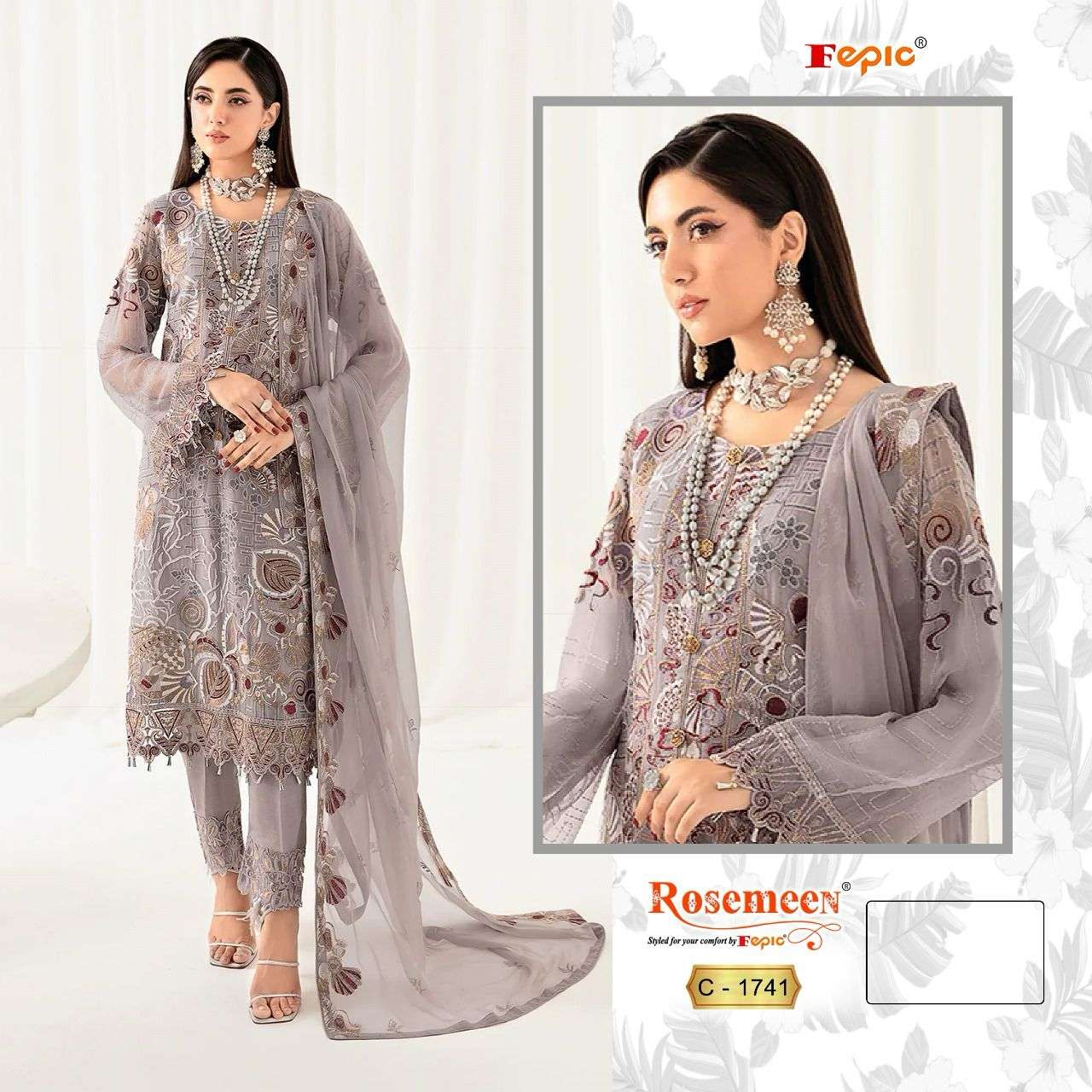 ROSEMEEN C-1741 BY FEPIC DESIGNER GEORGETTE EMBROIDERY DRESSES