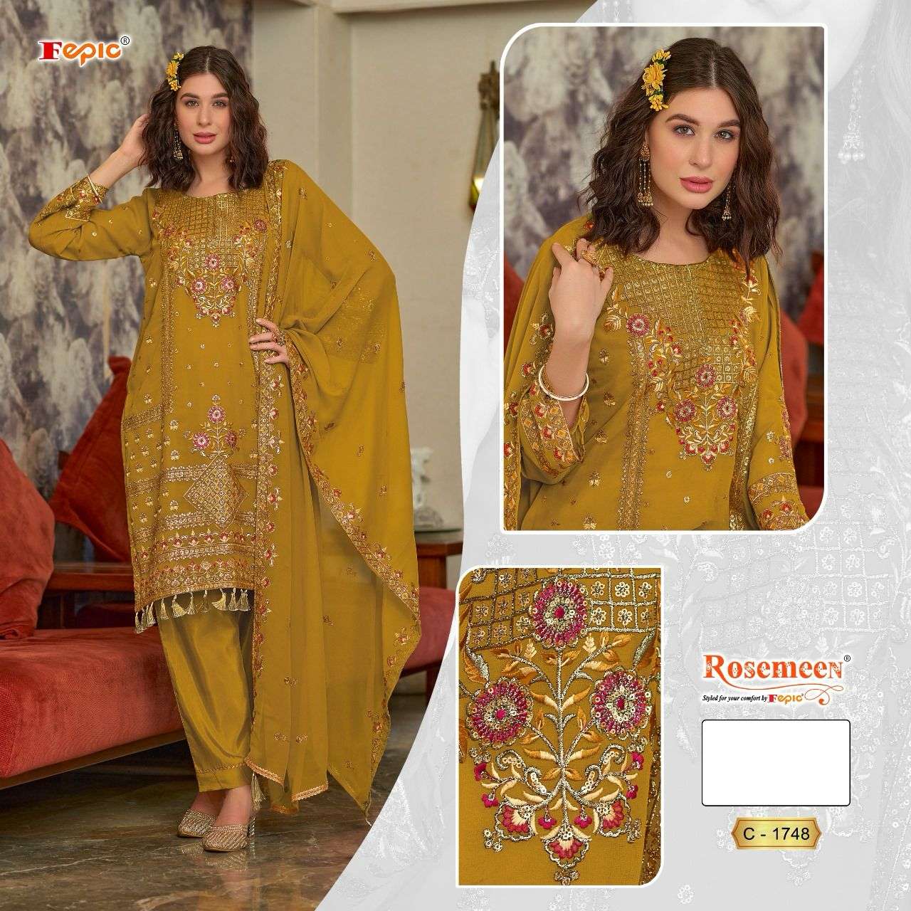 ROSEMEEN C-1748 COLOURS BY FEPIC DESIGNER GEORGETTE EMBROIDERY DRESSES