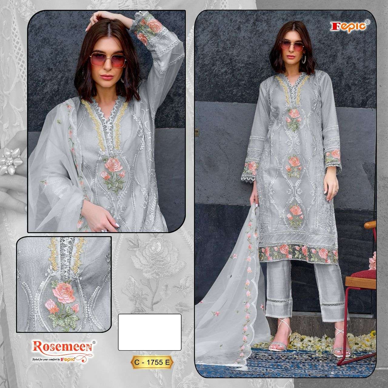 ROSEMEEN C-1755 COLOURS BY FEPIC DESIGNER ORGANZA EMBROIDERED PAKISTANI DRESSES