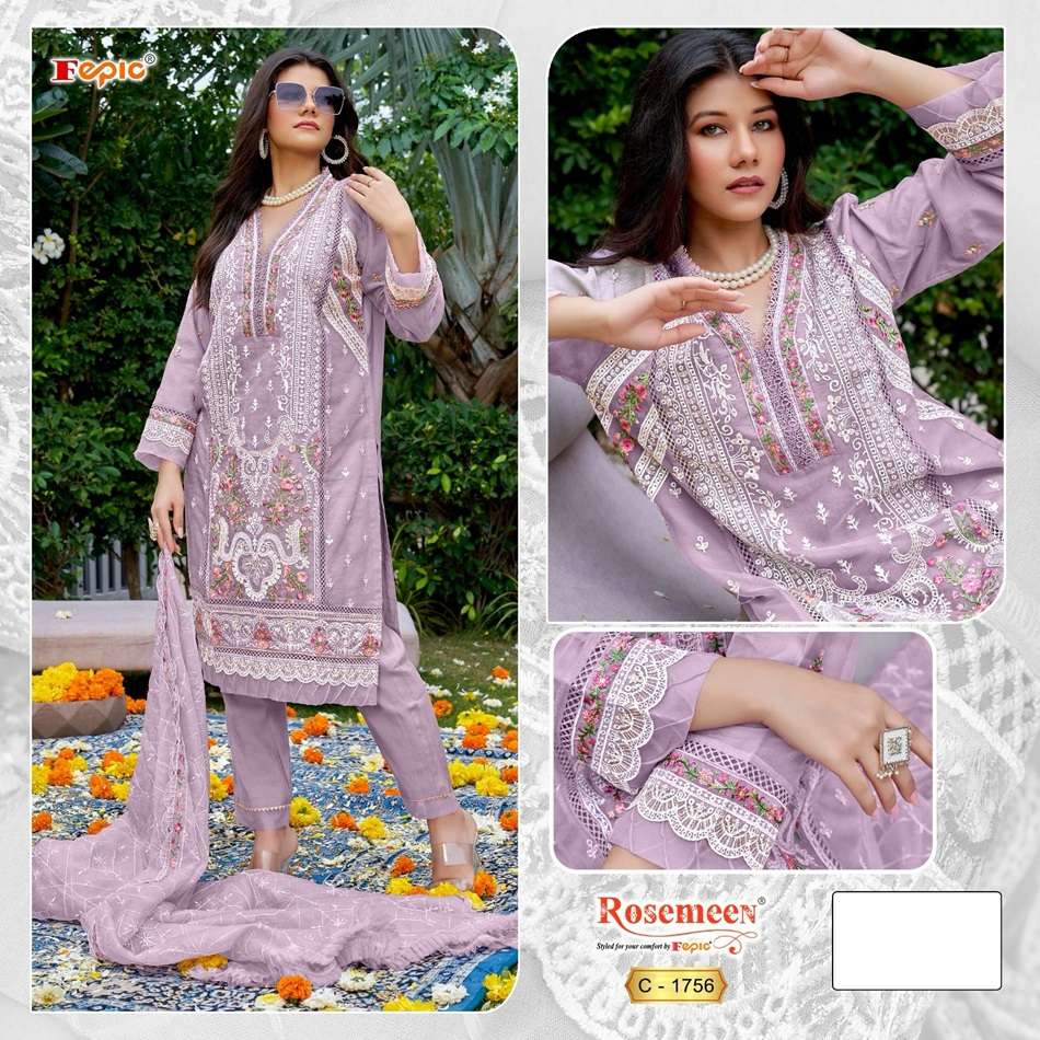 ROSEMEEN C-1756 COLOURS BY FEPIC DESIGNER ORGANZA EMBROIDERED PAKISTANI DRESSES