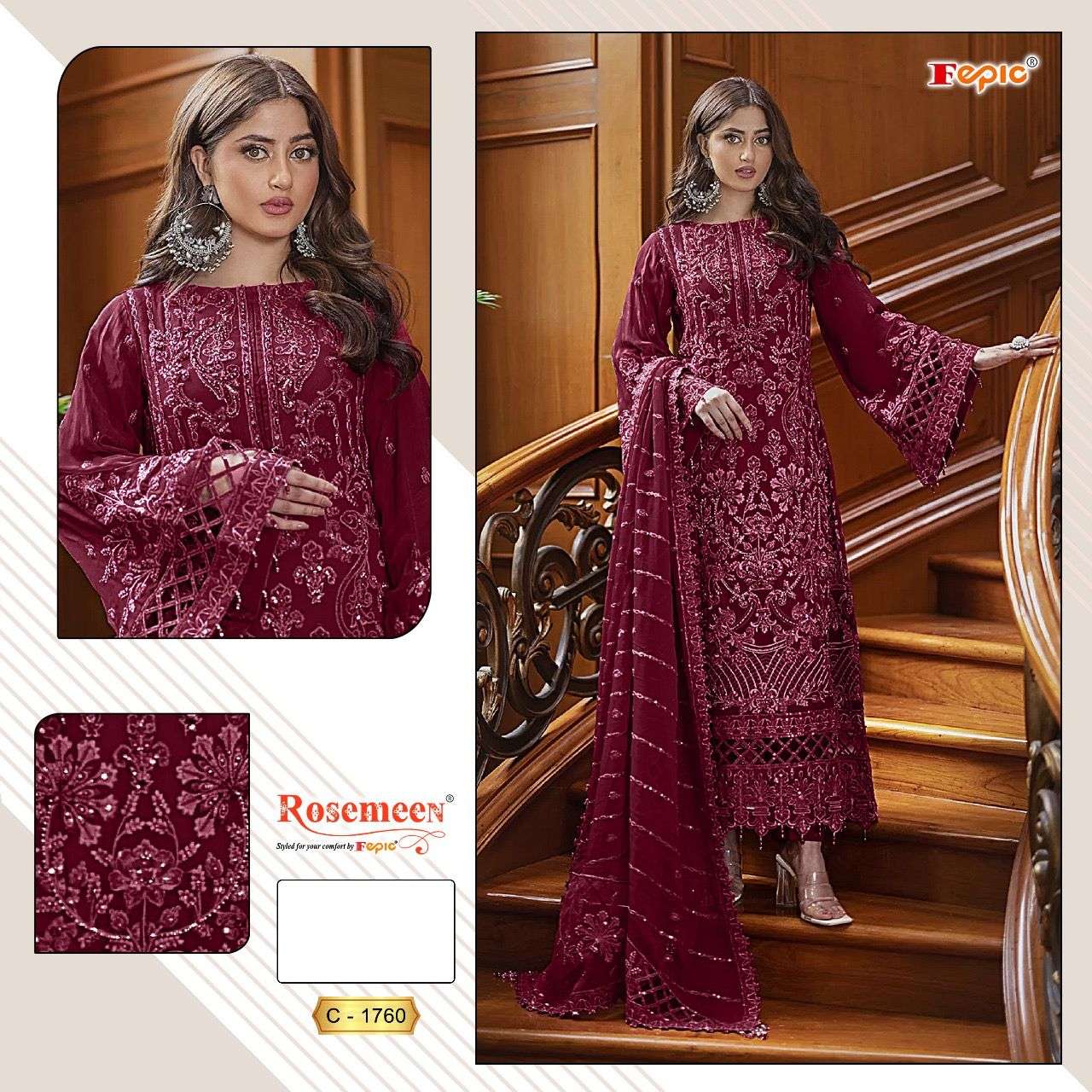 ROSEMEEN C-1760 COLOURS BY FEPIC DESIGNER GEORGETTE EMBROIDERY DRESSES