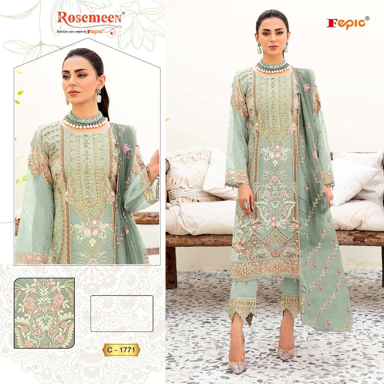 ROSEMEEN C-1771 COLOURS BY FEPIC DESIGNER ORGANZA EMBROIDERY DRESSES