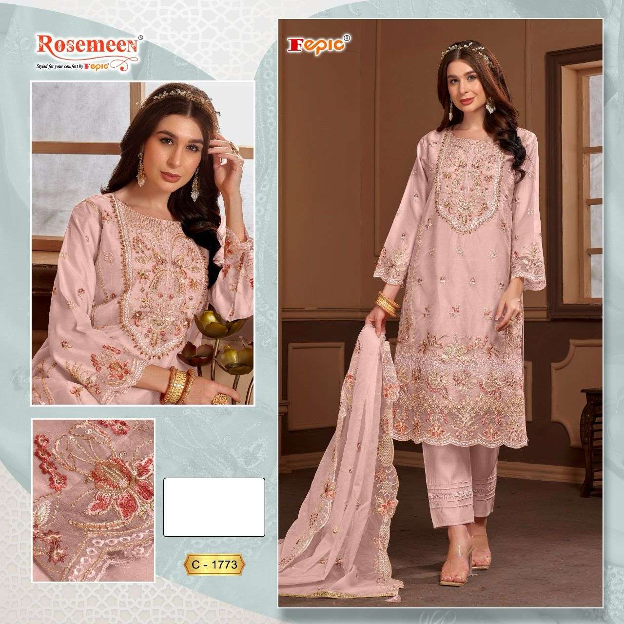 ROSEMEEN C-1773 COLOURS BY FEPIC DESIGNER ORGANZA EMBROIDERY DRESSES