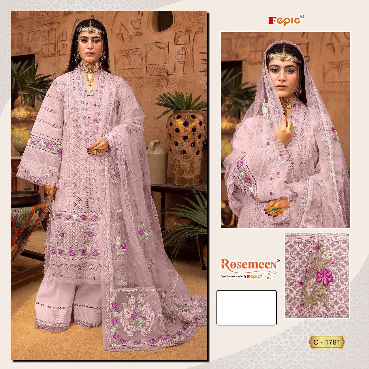 ROSEMEEN C-1791-92 COLOURS BY FEPIC DESIGNER COTTON EMBROIDERY DRESSES