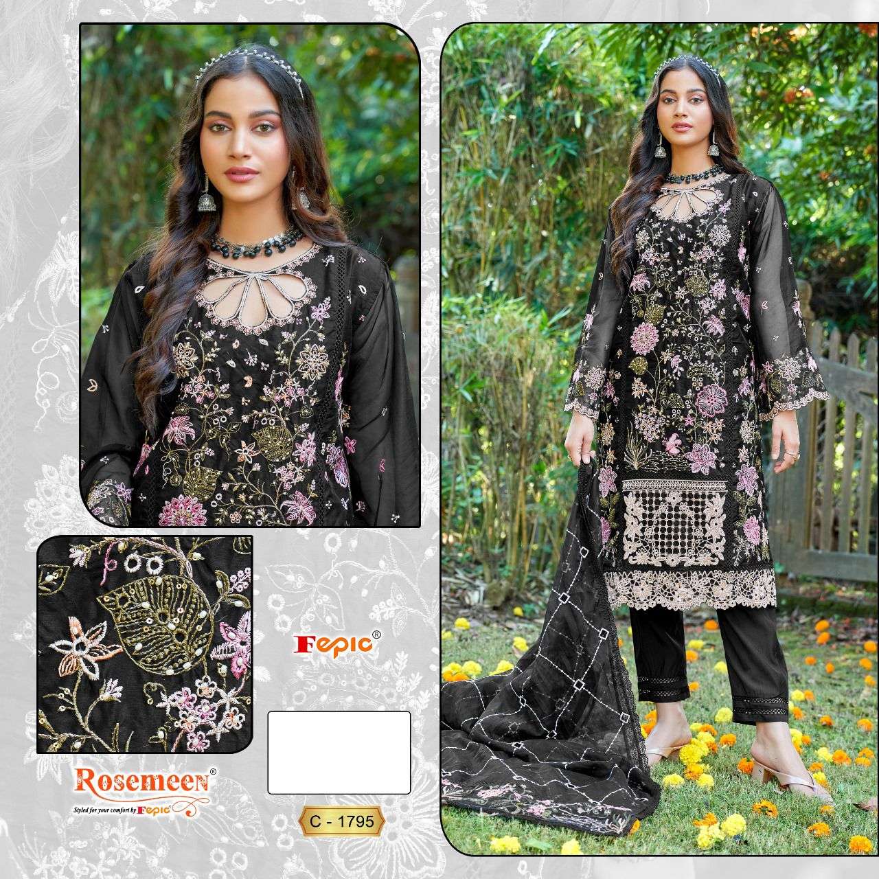 ROSEMEEN C-1795 COLOURS BY FEPIC DESIGNER ORGANZA EMBROIDERY DRESSES