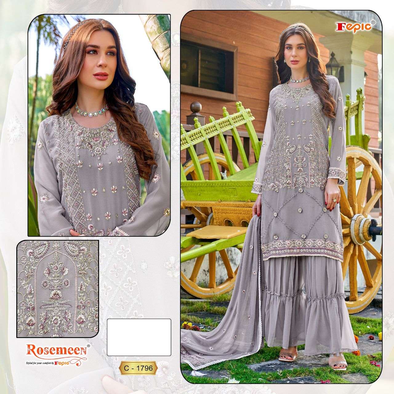 ROSEMEEN C-1796 COLOURS BY FEPIC DESIGNER GEORGETTE EMBROIDERY DRESSES