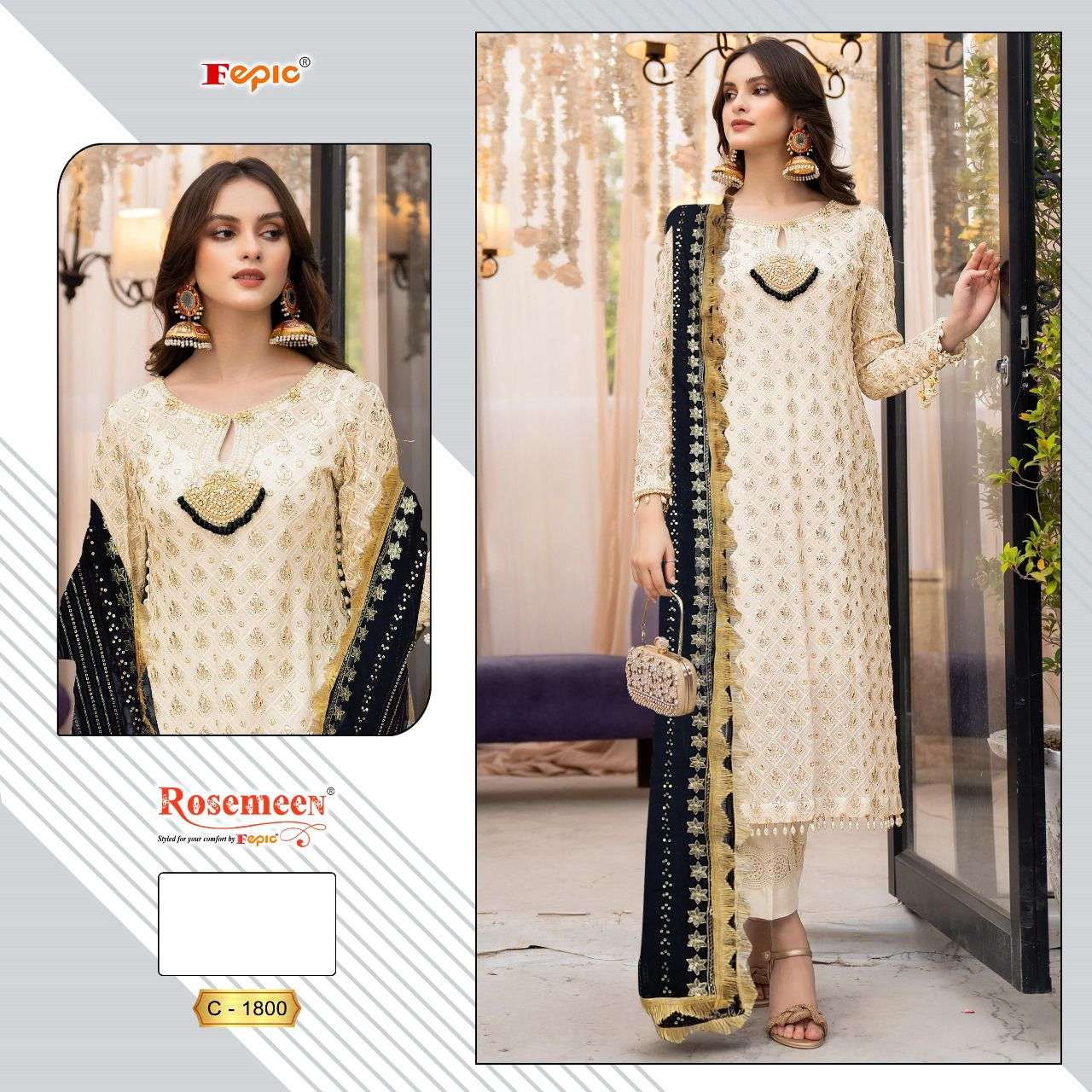 ROSEMEEN C-1800 COLOURS BY FEPIC DESIGNER GEORGETTE EMBROIDERY DRESSES