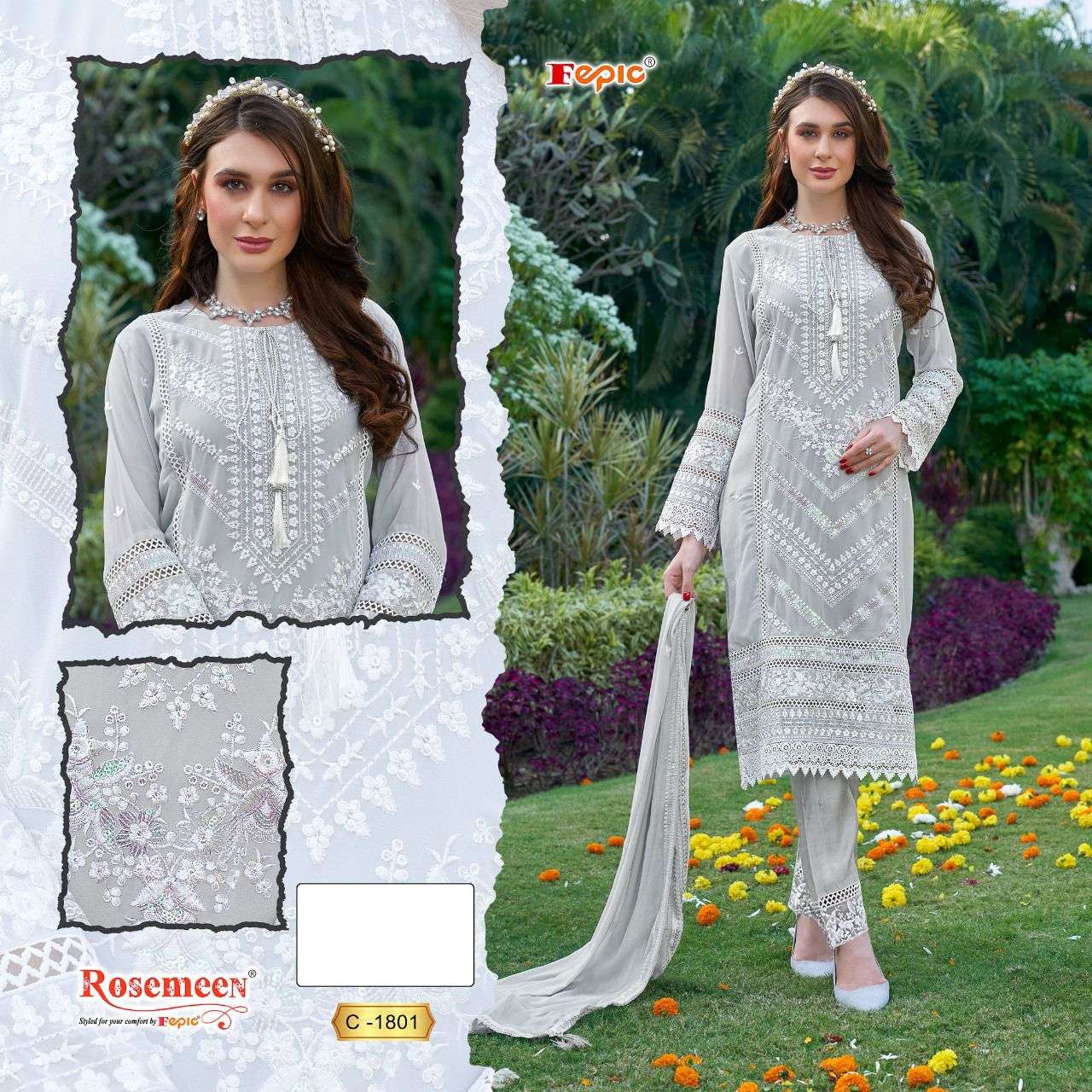 ROSEMEEN C-1801 COLOURS BY FEPIC DESIGNER GEORGETTE EMBROIDERY DRESSES