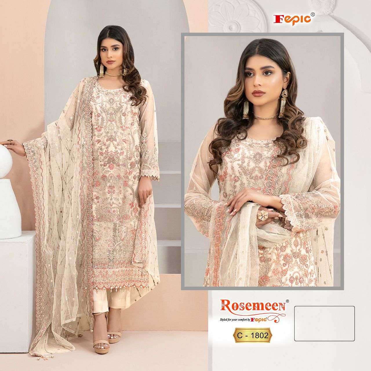 ROSEMEEN C-1802 COLOURS BY FEPIC DESIGNER ORGANZA EMBROIDERED PAKISTANI DRESSES