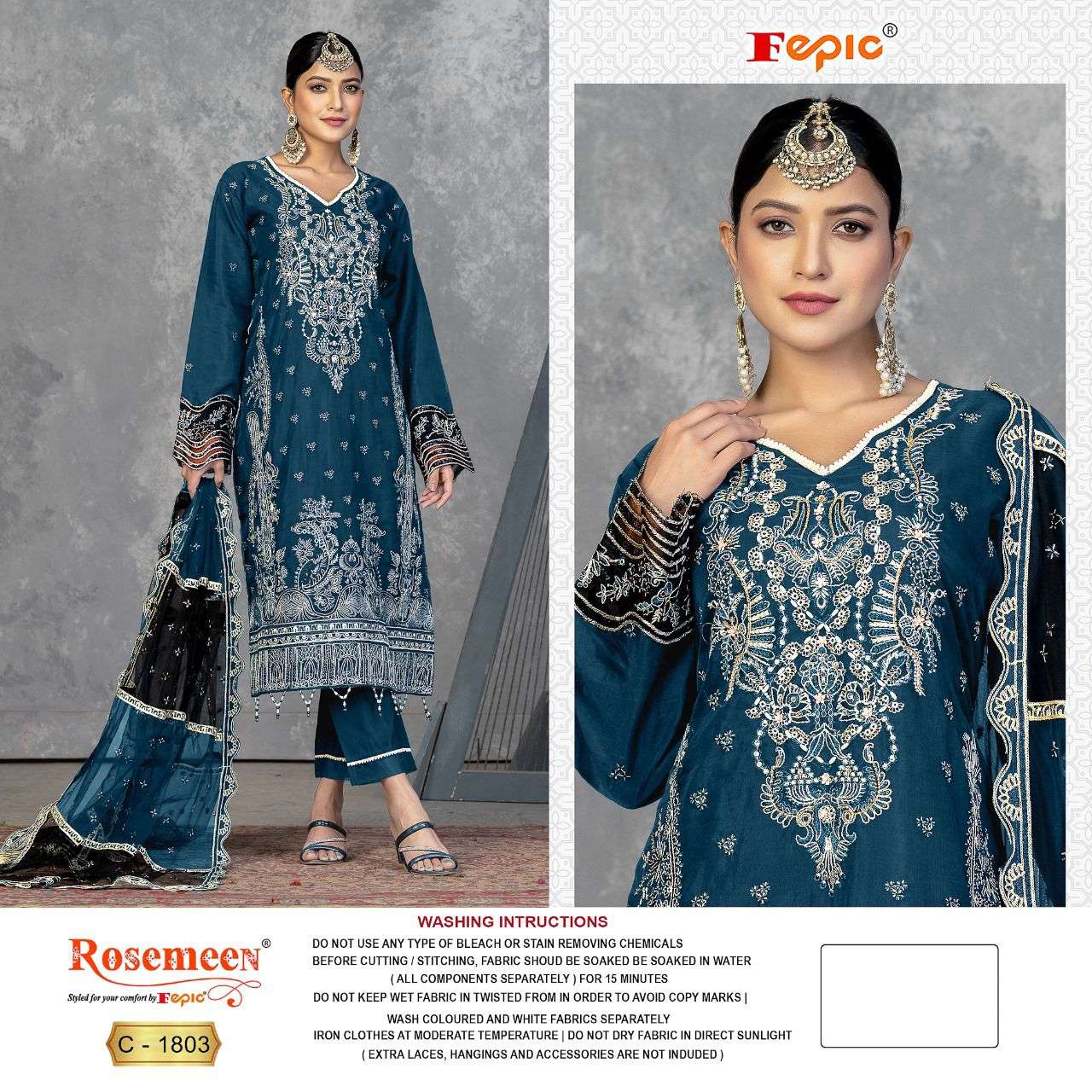 ROSEMEEN C-1803 COLOURS BY FEPIC DESIGNER ORGANZA EMBROIDERED PAKISTANI DRESSES