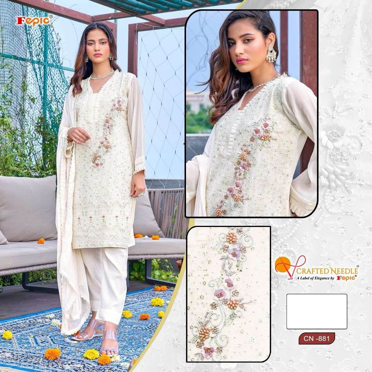 ROSEMEEN CN-881 COLOURS BY FEPIC DESIGNER GEORGETTE EMBROIDERY DRESSES