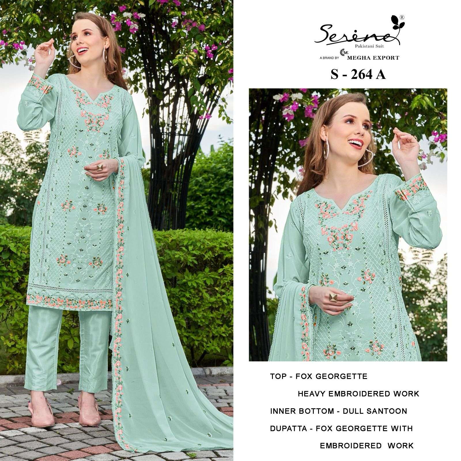 S-264 COLOURS BY SERENE DESIGNER FAUX GEORGETTE EMBROIDERY PAKISTANI DRESS