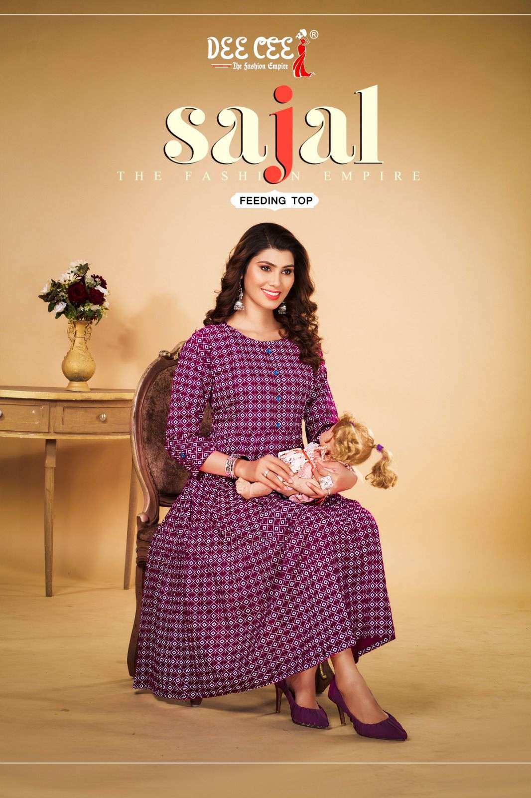 SAJAL BY DEE CEE 1001 TO 1006 SERIES DESIGNER RAYON PRINT FEEDING KURTIS