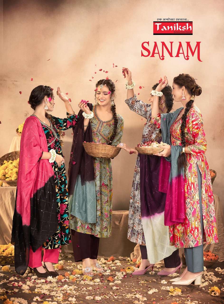 SANAM VOL-1 BY TANIKSH 1001 TO 1006 SERIES DESIGNER SHIBORI RAYON STITCHED DRESSES