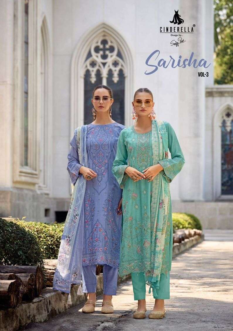 SARISHA VOL-03 BY CINDERELLA 10624 TO 10629 SERIES PURE MUSLIN PRINT DRESSES