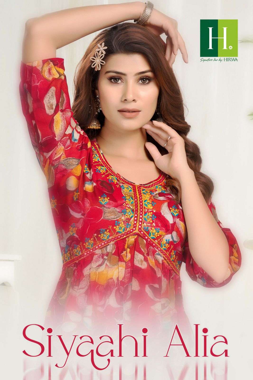 SIYAAHI ALIA BY H DOT 101 TO 106 SERIES BOMBAY RAYON EMBROIDERY KURTIS