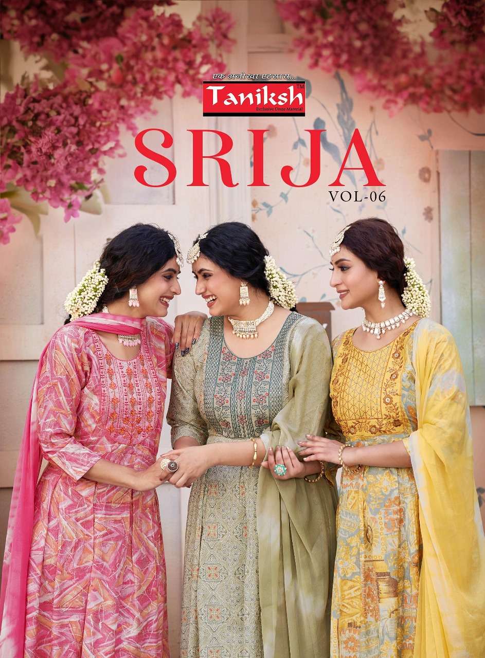 SRIJA VOL-6 BY TANIKSH 6001 TO 6008 SERIES DESIGNER RAYON STITCHED DRESSES