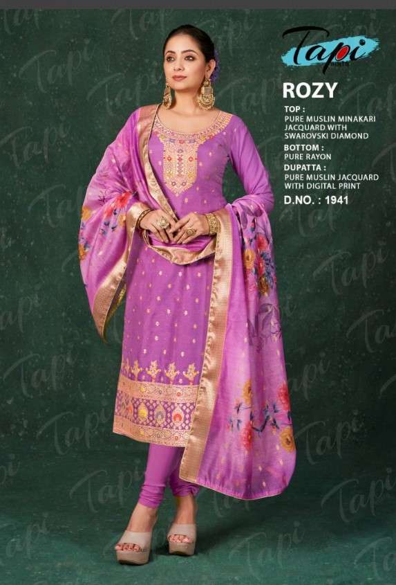 TAPI ROZY BY ASLIWHOLESALE DESIGNER FACNY MUSLIN JACQUARD PRINT DRESSES