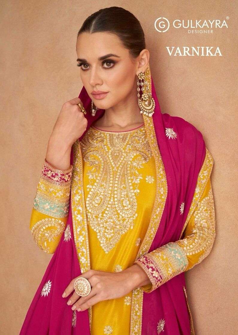 VARNIKA BY GULKAYRA 7440-A TO 7440-C DESIGNER REAL CHINON WORK DRESSES