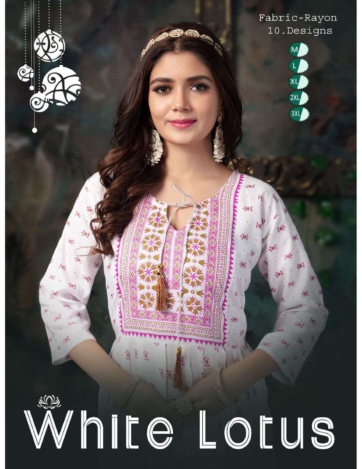 WHITE LOTUS BY ASLIWHOLESALE 101 TO 110 SERIES RAYON EMBROIDERY KURTIS