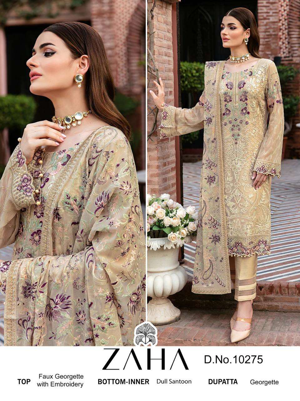 ZAHA 10275 BY ZAHA DESIGNER FAUX GEORGETTE EMBROIDERED PAKISTANI DRESS