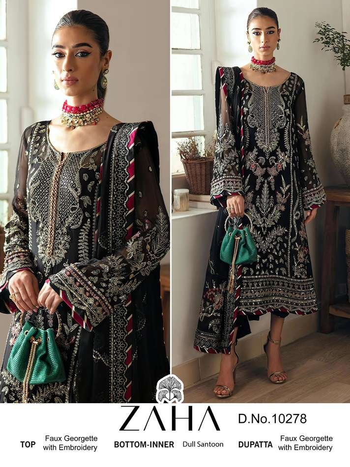 ZAHA 10278 BY ZAHA DESIGNER FAUX GEORGETTE EMBROIDERED PAKISTANI DRESS