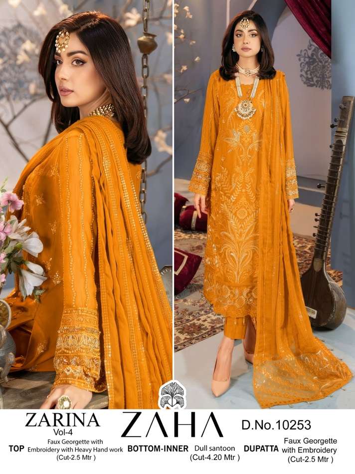 ZARINA VOL-4 BY ZAHA 10223 TO 10225 SERIES DESIGNER HEAVY GEORGETTE PAKISTANI DRESSES