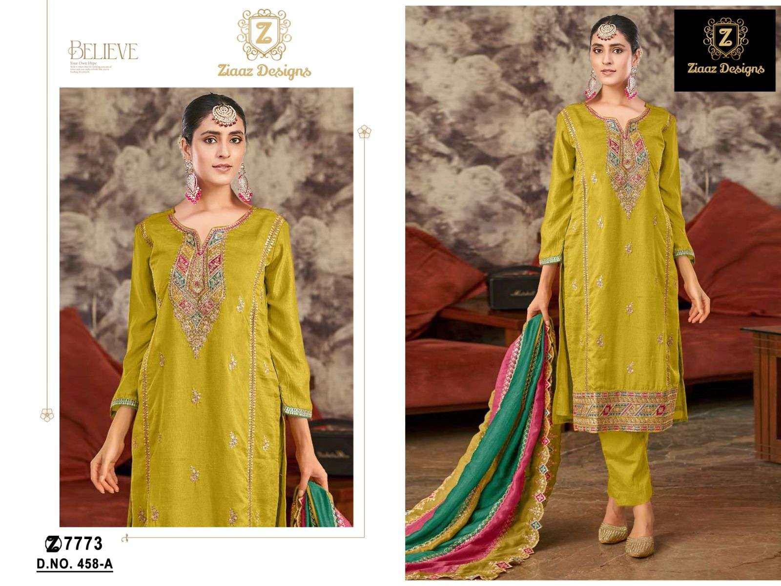 ZIAAZ 458 COLOURS BY ZIAAZ DESIGNS HEAVY CHINON EMBROIDERED DRESSES