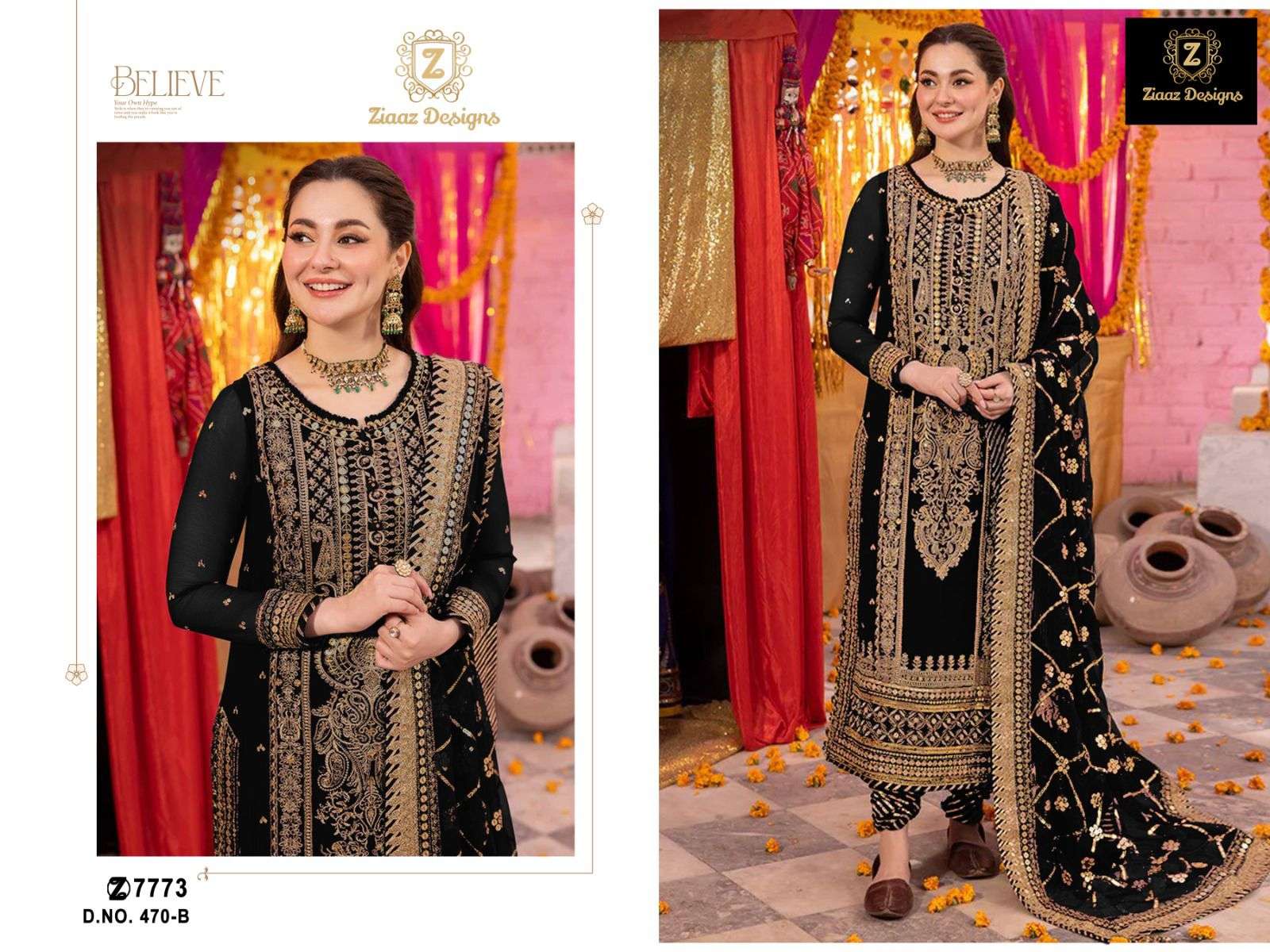 ZIAAZ 470 COLOURS BY ZIAAZ DESIGNS HEAVY GEORGETTE EMBROIDERED DRESSES