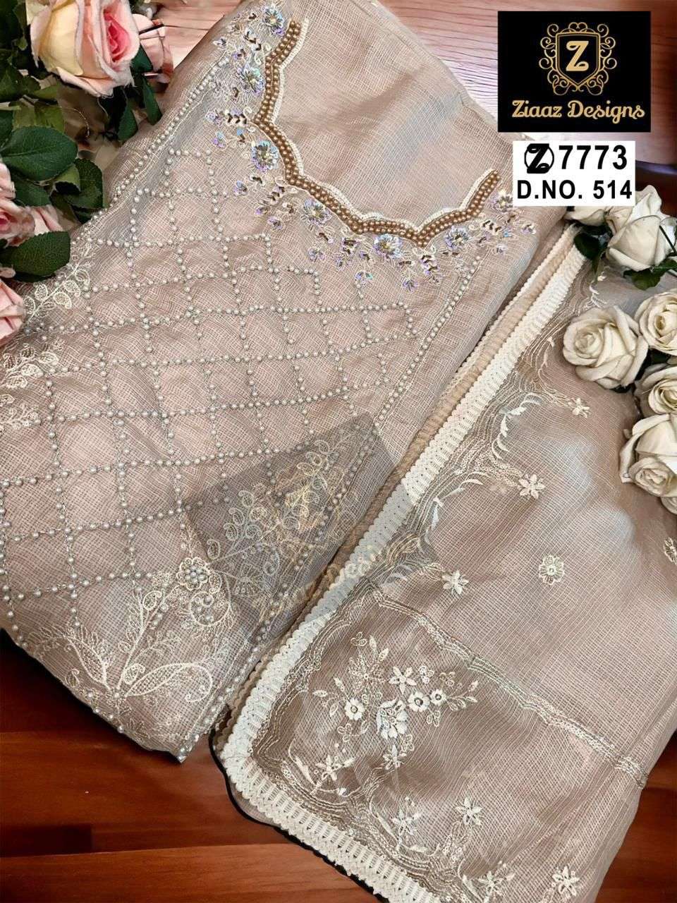 ZIAAZ 514 HIT DESIGN BY ZIAAZ DESIGNS HEAVY KOTA CHECKS EMBROIDERED DRESS