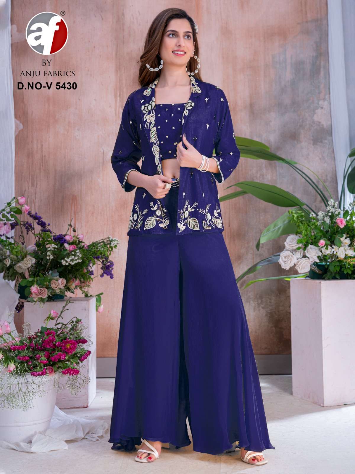 AF-5430 BY ANJU FABRICS PURE DOLA SILK WITH CHINON CHIFFON WORK INDO WESTERN DRESSES