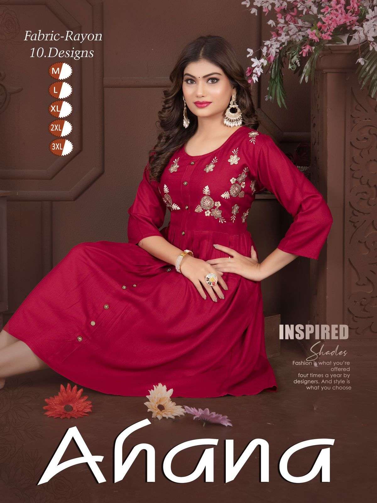 AHANA VOL-01 BY ASLIWHOLESALE DESIGNER FACNY PURE RAYON PRINT KURTIS