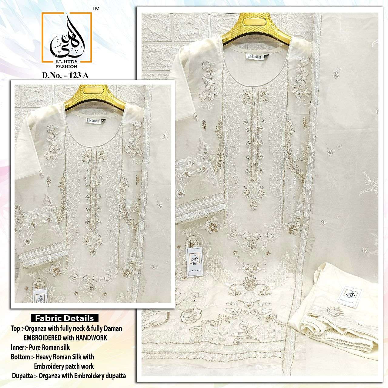 AL HUDA 123 COLOURS BY ASLIWHOLESALE HEAVY GEORGETTE STITCHED DRESSES