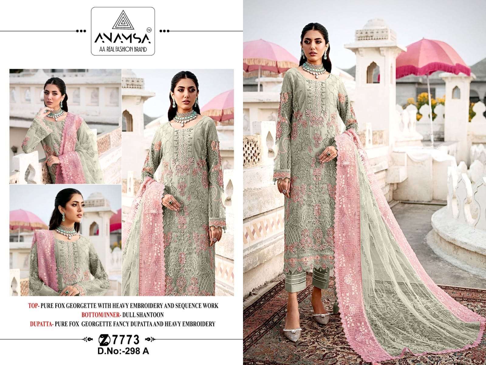 ANAMSA 298 COLOURS BY ANAMSA DESIGNER PURE HEAVY FAUX GEORGETTE WORK DRESS