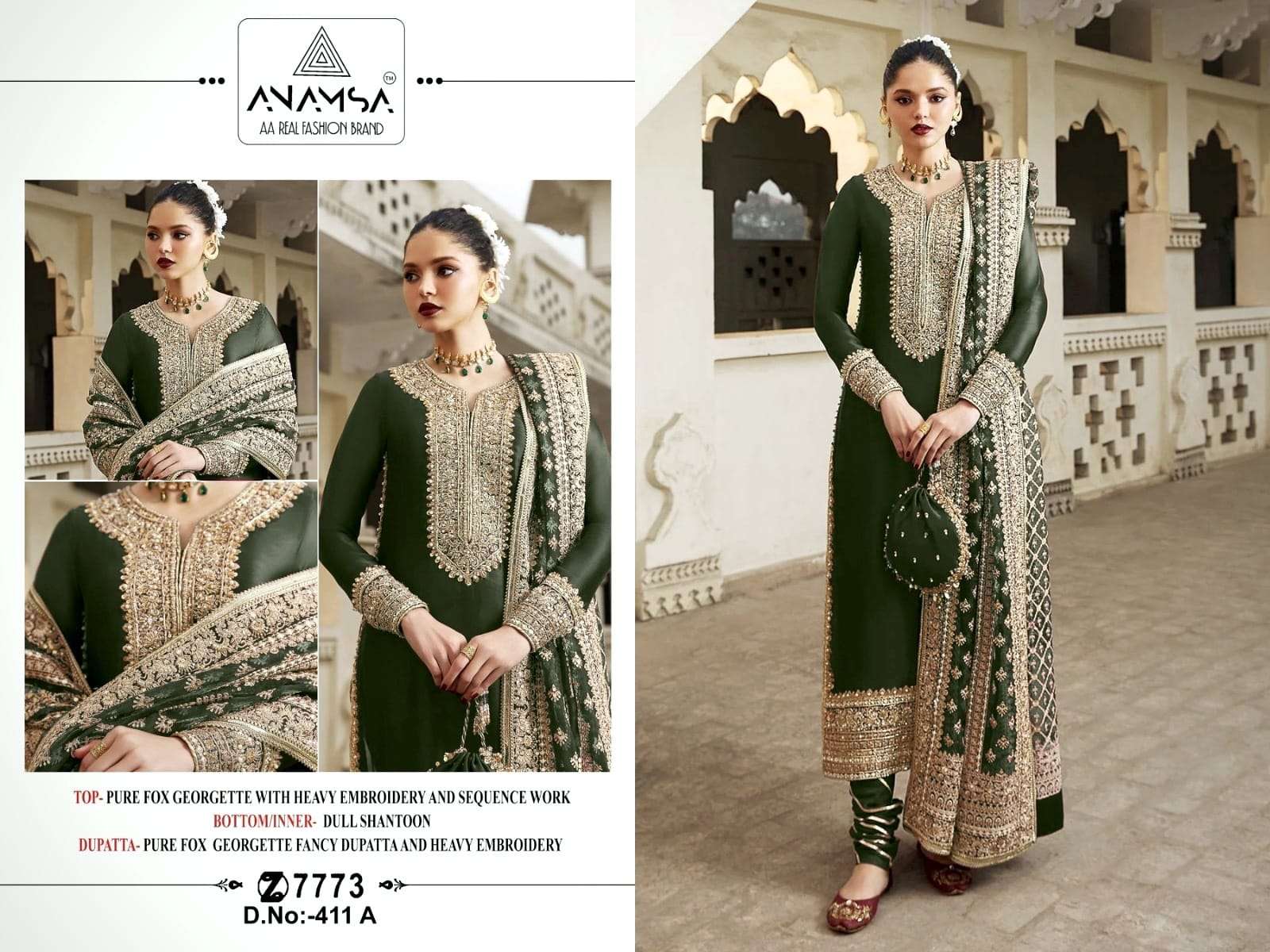 ANAMSA 411 COLOURS BY ANAMSA DESIGNER PURE HEAVY FAUX GEORGETTE WORK DRESS