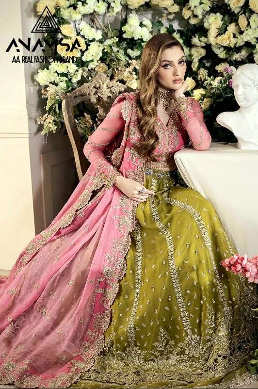 ANAMSA 425 BY ANAMSA DESIGNER PURE HEAVY FAUX GEORGETTE WORK PAKISTANI LEHENGAS