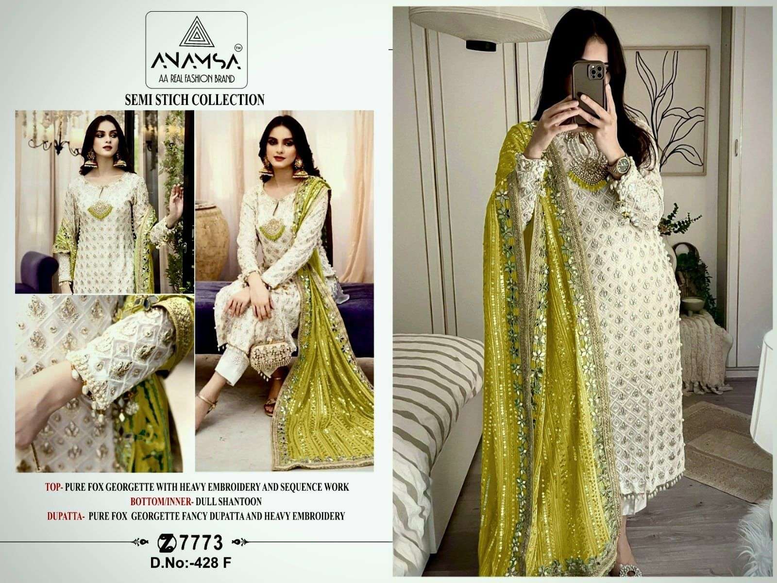 ANAMSA 427 COLOURS BY ANAMSA DESIGNER PURE HEAVY FAUX GEORGETTE WORK DRESS