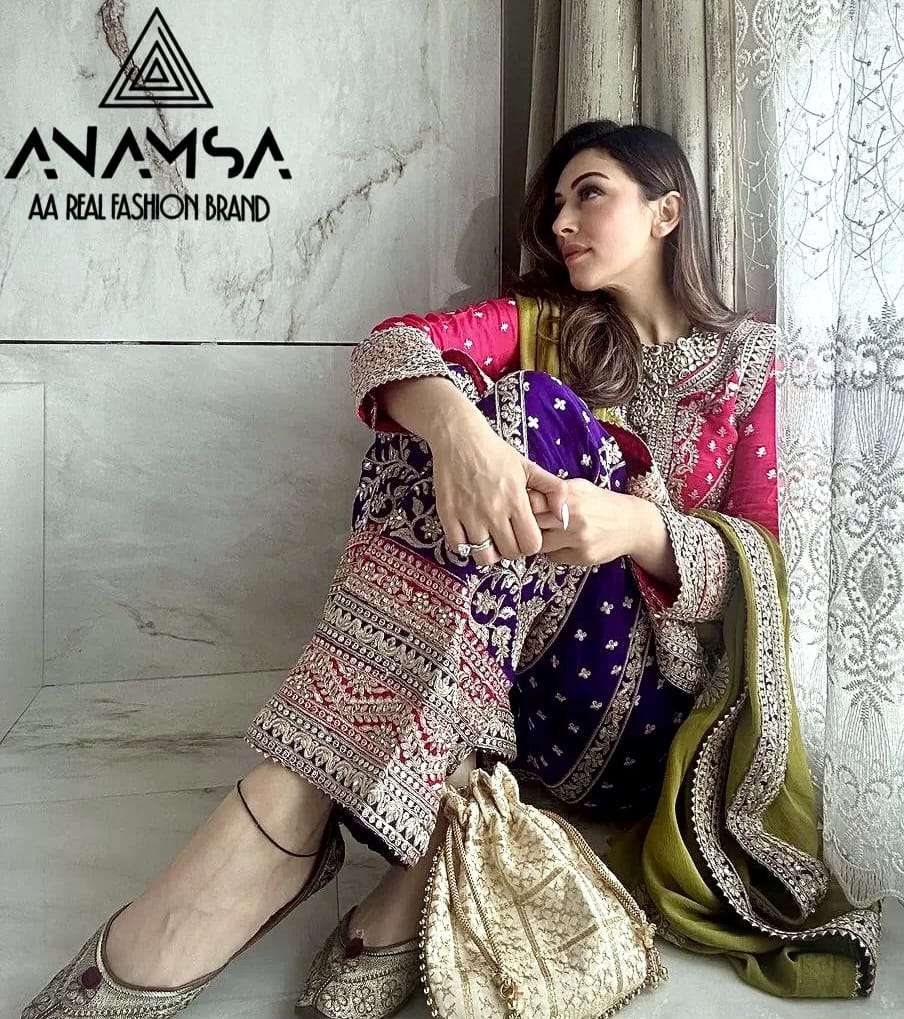 ANAMSA 430 BY ANAMSA DESIGNER PURE HEAVY FAUX GEORGETTE WORK DRESS