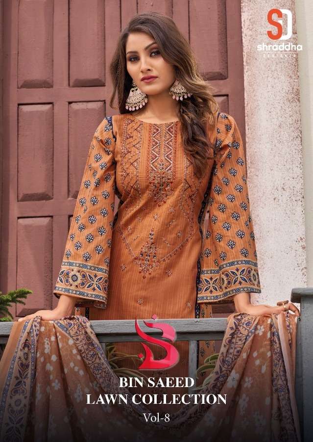 BIN SAEED LAWN COLLECTION VOL-8 BY SHRADDHA DESIGNER 8001 TO 8006 SERIES LAWN DRESSES