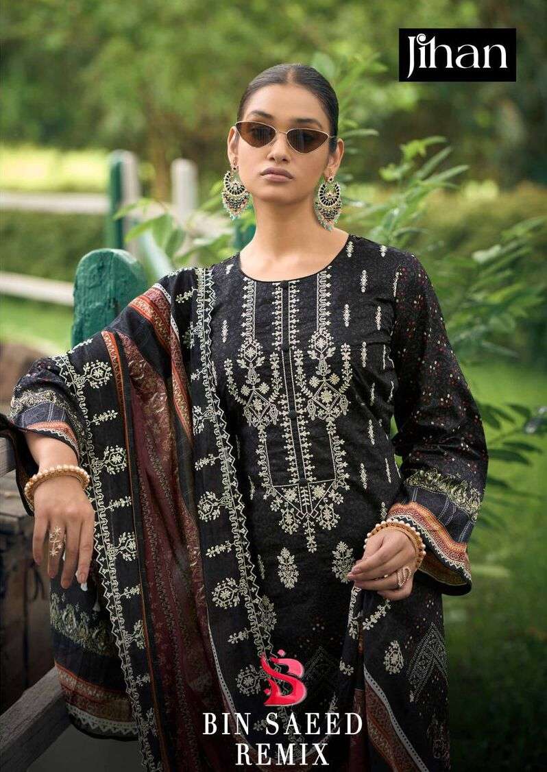 BIN SAEED REMIX BY JIHAN DESIGNER PURE HEAVY COTTON EMBROIDERY DRESSES