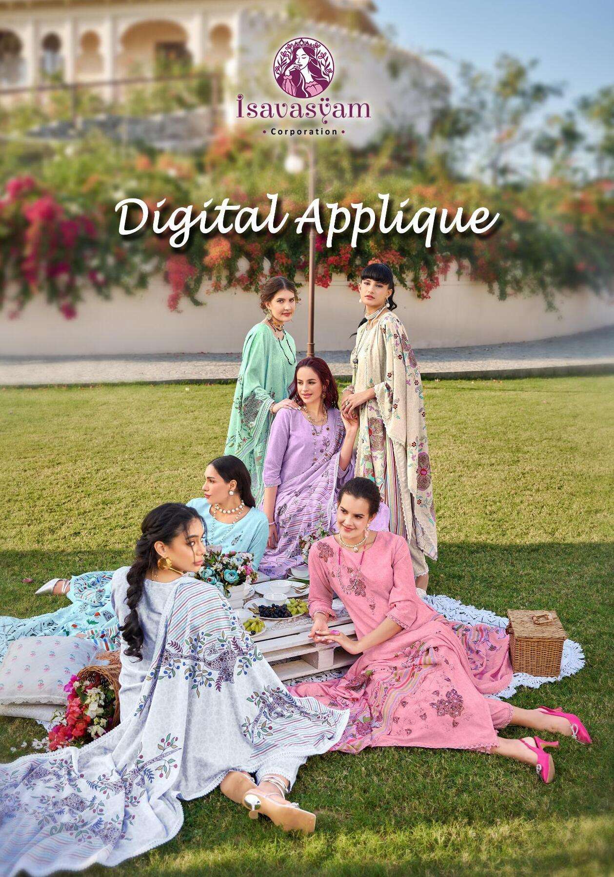 DIGITAL APPLIQUE BY ISAVASYAM 1001 TO 1006 SERIES MUSLIN COTTON PRINTED DRESSES