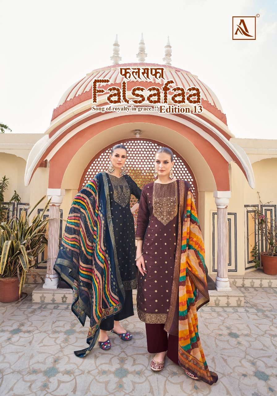 FALSAFAA VOL-13 BY ALOK SUIT 1492-001 TO 1492-006 DESIGNER DOLA JACQUARD PRINT DRESSES