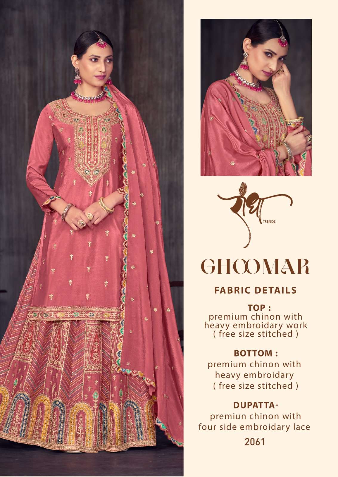 GHOOMAR BY RADHA TRENDZ 2061 TO 2064 SERIES CHINON EMBROIDERY DRESSES