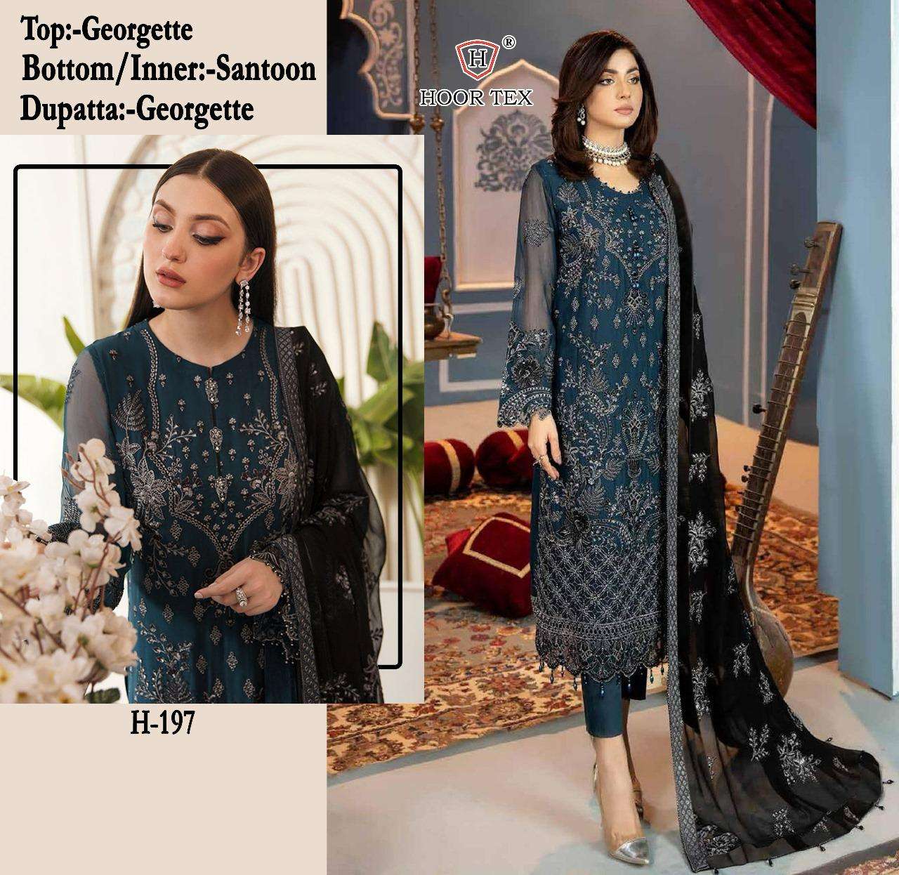 H-197 COLOURS BY HOOR TEX FAUX GEORGETTE EMBROIDERED PAKISTANI DRESSES