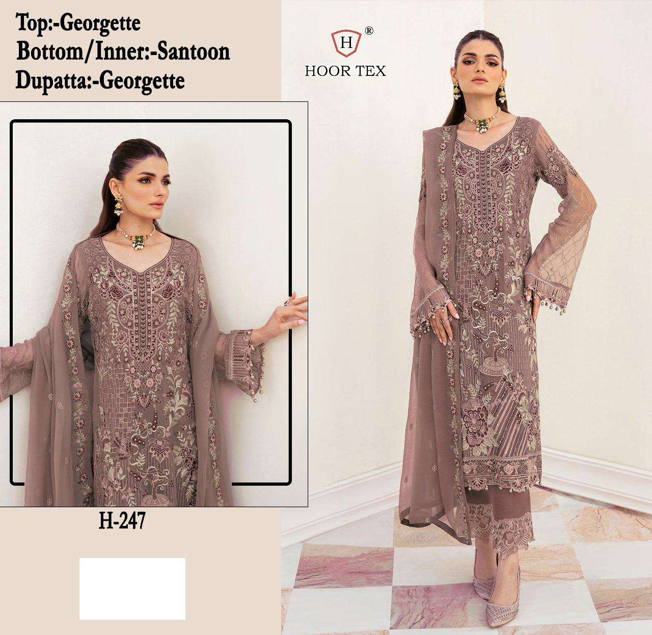 H-247 HIT DESIGN BY HOOR TEX FAUX GEORGETTE EMBROIDERED PAKISTANI DRESS