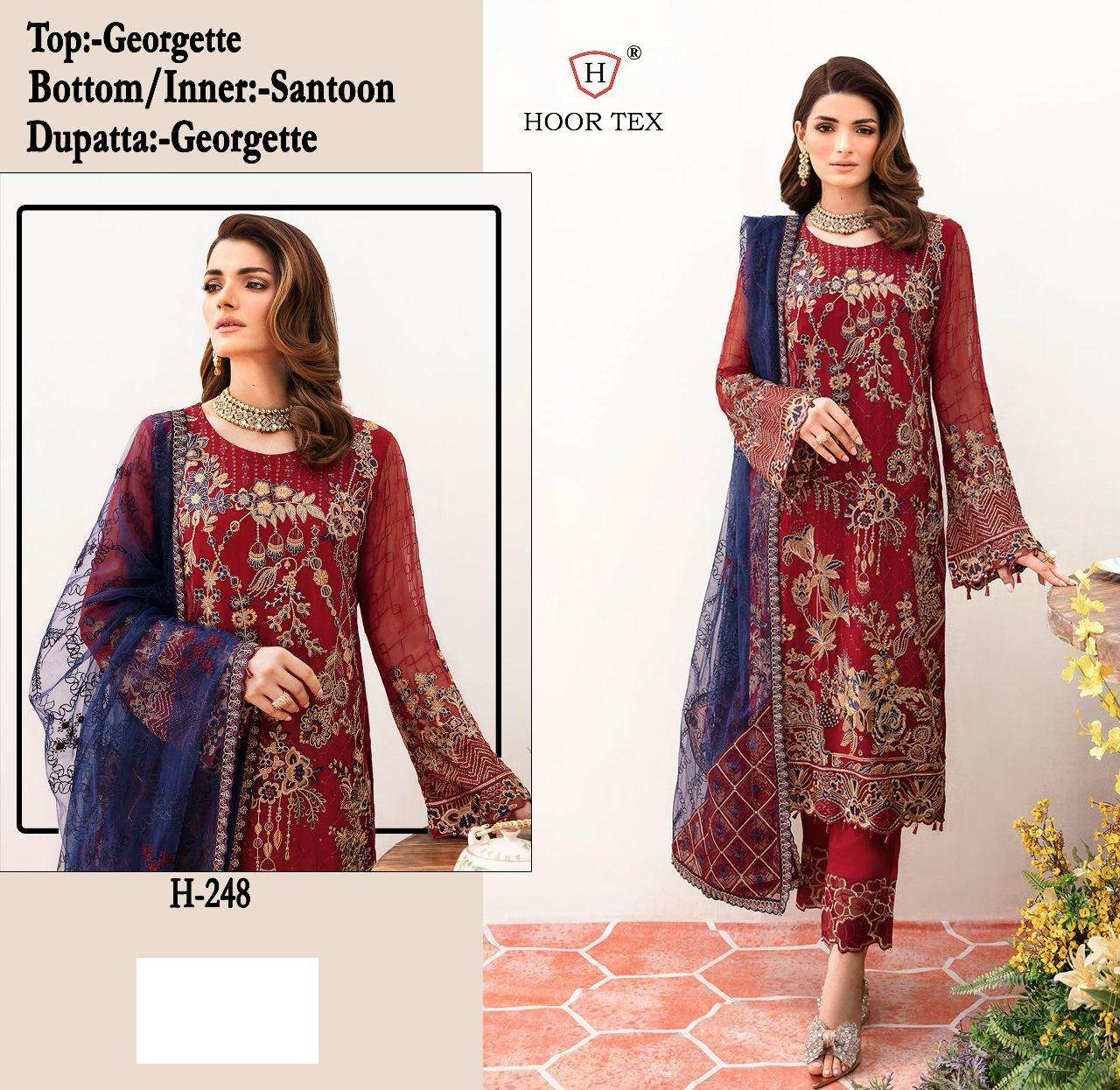 H-248 HIT DESIGN BY HOOR TEX FAUX GEORGETTE EMBROIDERED PAKISTANI DRESSES