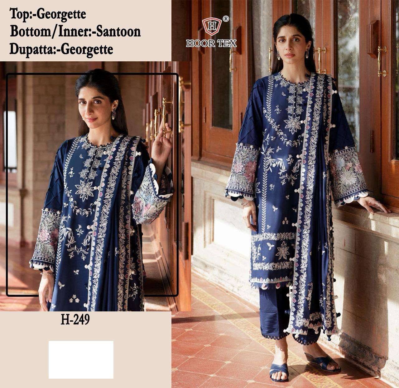 H-249 COLOURS BY HOOR TEX DESIGNER FAUX GEORGETTE EMBROIDERED PAKISTANI DRESSES