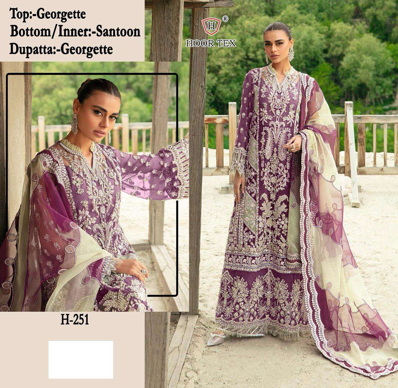 H-251 HIT DESIGN BY HOOR TEX FAUX GEORGETTE EMBROIDERED PAKISTANI DRESSES