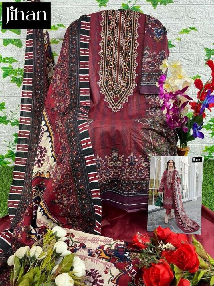 JIHAN 3368 BY JIHAN DESIGNER PURE HEAVY COTTON EMBROIDERY DRESSES